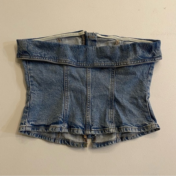 Wild Fable NEW Small Denim Off-Shoulder Sleeveless Corset Crop Top - Picture 2 of 6